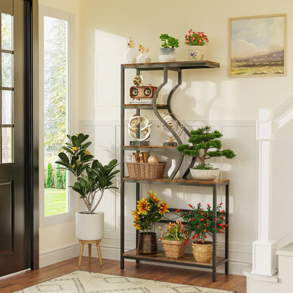 Industrial 5-Tier Flower Pot and Bookshelf Stand