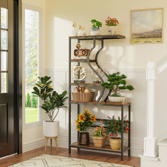 Industrial 5-Tier Flower Pot and Bookshelf Stand