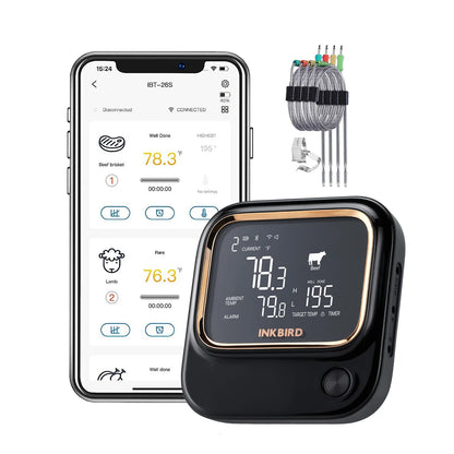 WiFi Bluetooth BBQ Thermometer 4 Probes with App
