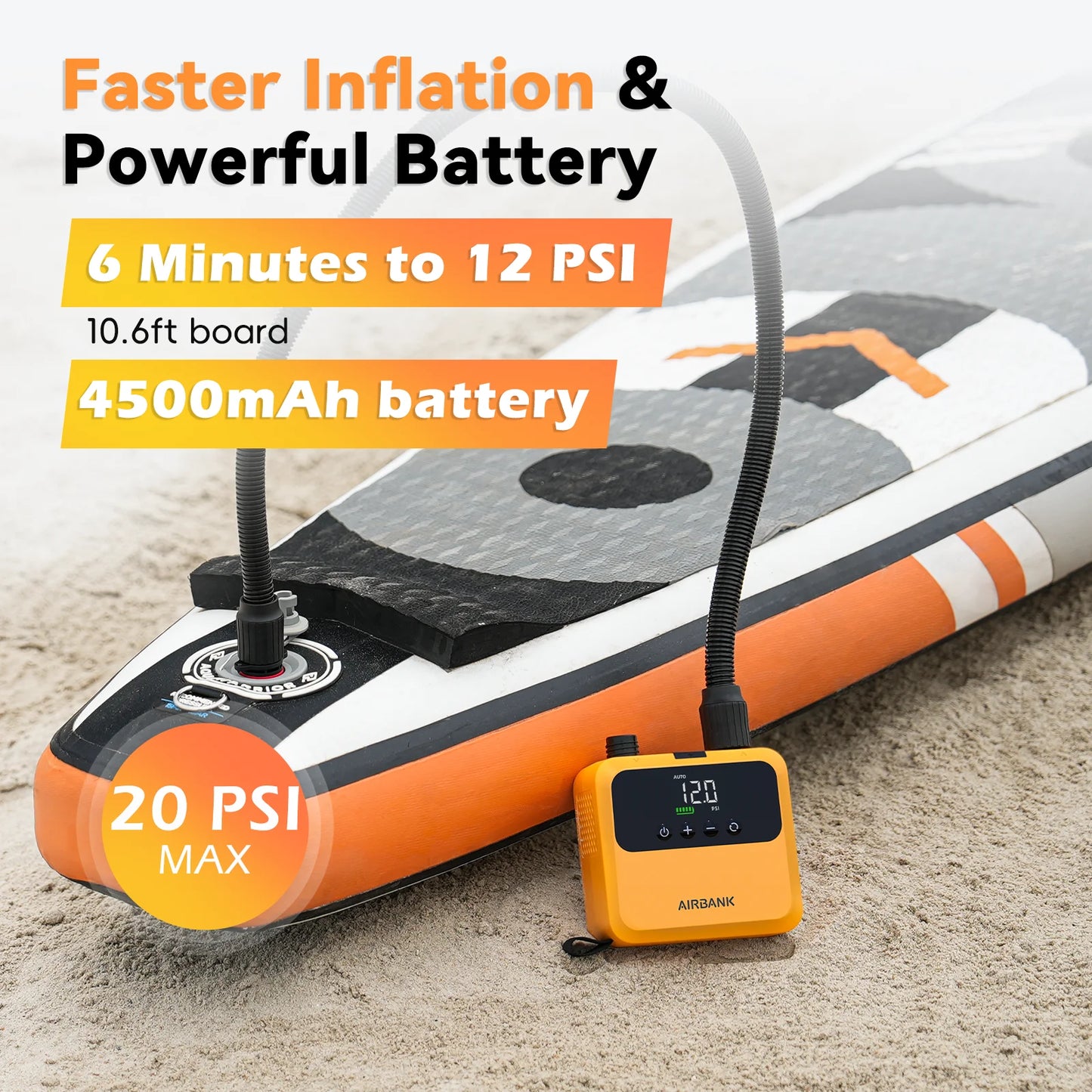 Portable SUP Air Pump 20PSI 4500mAh Brushless Motor