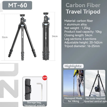 Carbon Fiber Travel Tripod with Horizontal Extension Rod