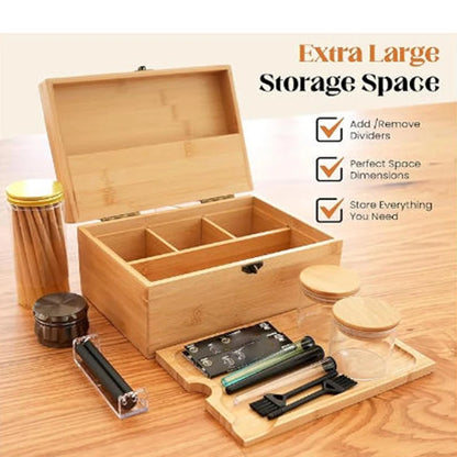 Large Bamboo Storage Box with Removable Tray Kit