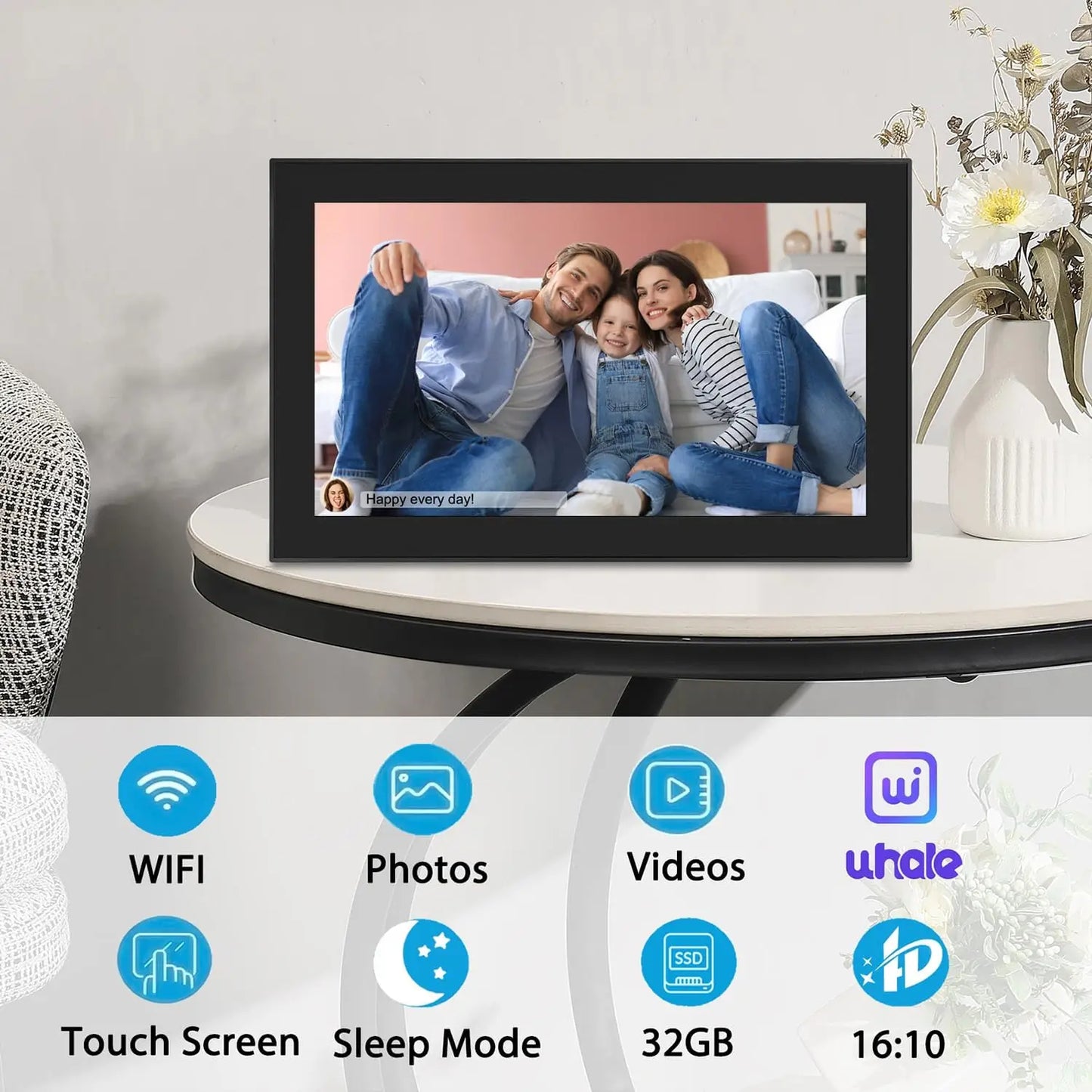 Large 15.6" IPS Digital Photo Frame Black
