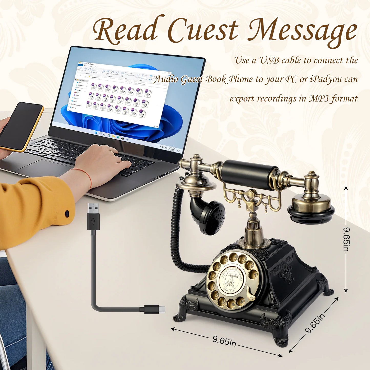 Black Audio Guest Book Phone Wedding Voice Message Recorder
