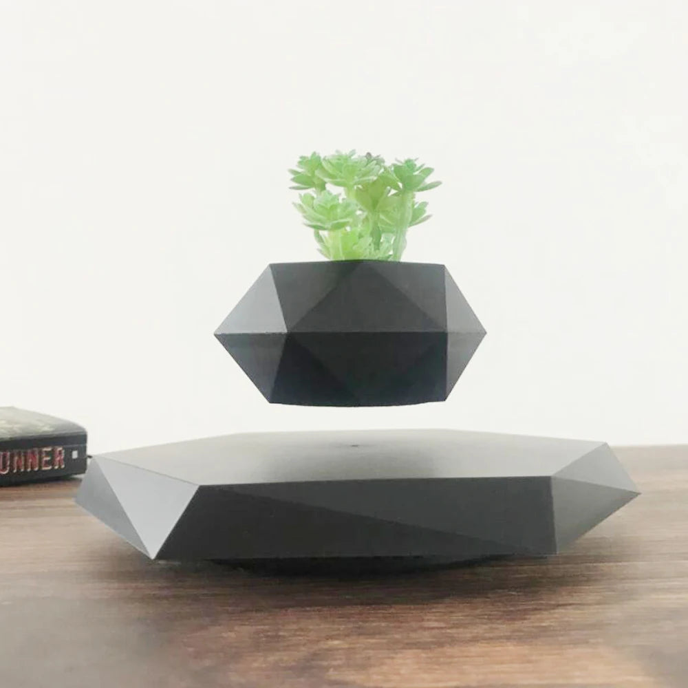 Magnetic Floating Bonsai Pot Black Rotating Desk Planter