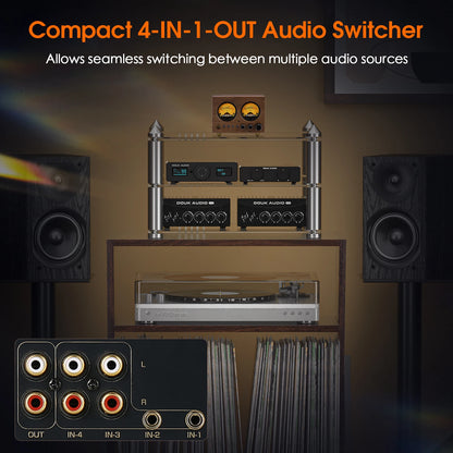 4-Way Audio Switcher 4In1-Out VU Meter Remote