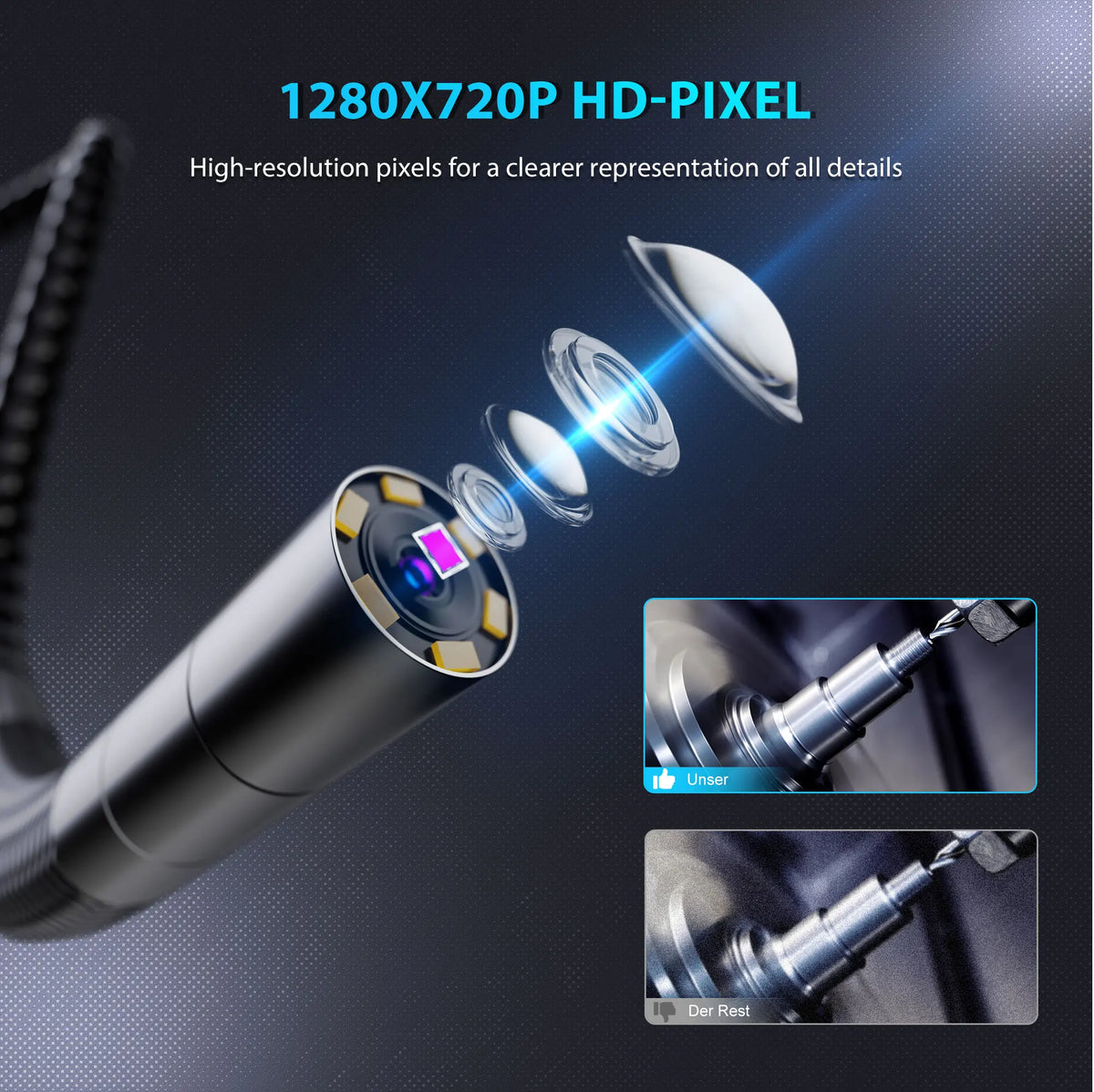 210 Degree Industrial Endoscope Camera 8mm Waterproof Borescope