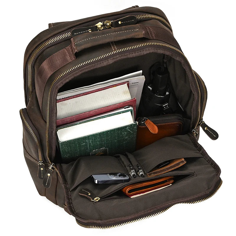 Business Travel Leather Backpack Large Capacity