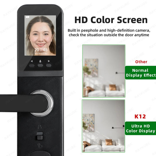 22x200 WiFi Door Lock with Screen & Rechargeable Battery