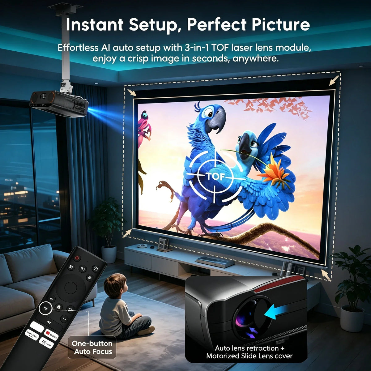 4K Supported 1080P Home Theater Projector with Bluetooth
