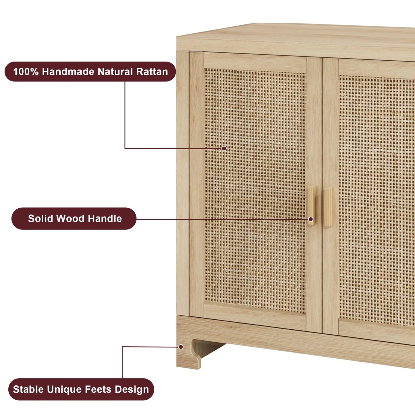 Rattan 4 Door Storage Cabinet Wooden Sideboard Console