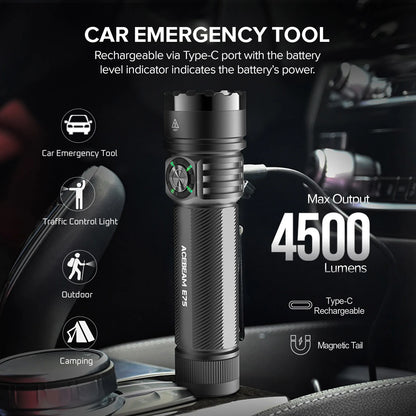 Quad Core LED Flashlight 4500LM USB-C Titanium