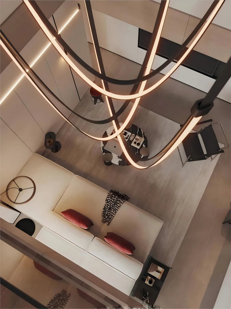 Adjustable Leather LED Chandelier 180–275cm Dimmable