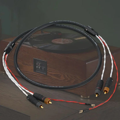 1.5m HiFi Silver RCA Turntable Cable with Ground