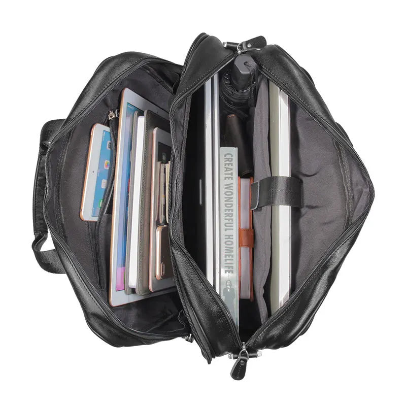 Men’s Black Leather Business Bag for 17" Laptop