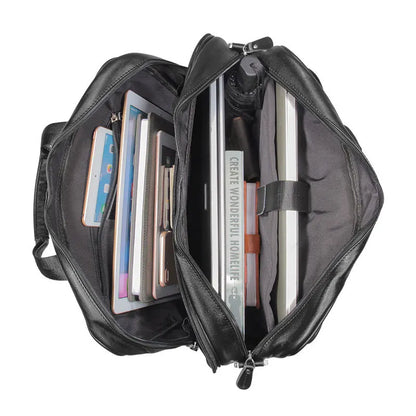 Men’s Black Leather Business Bag for 17" Laptop