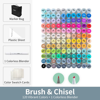 120 Color Dual Tip Marker Set for Art and Drawing
