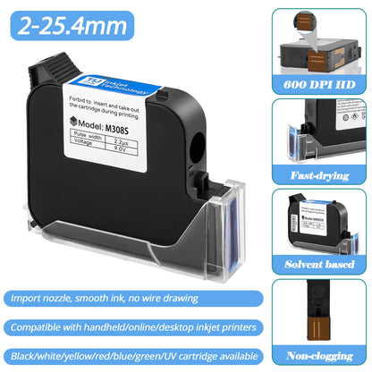 25.4mm TIJ Inkjet Printer Cartridge Fast-Drying Waterproof Ink