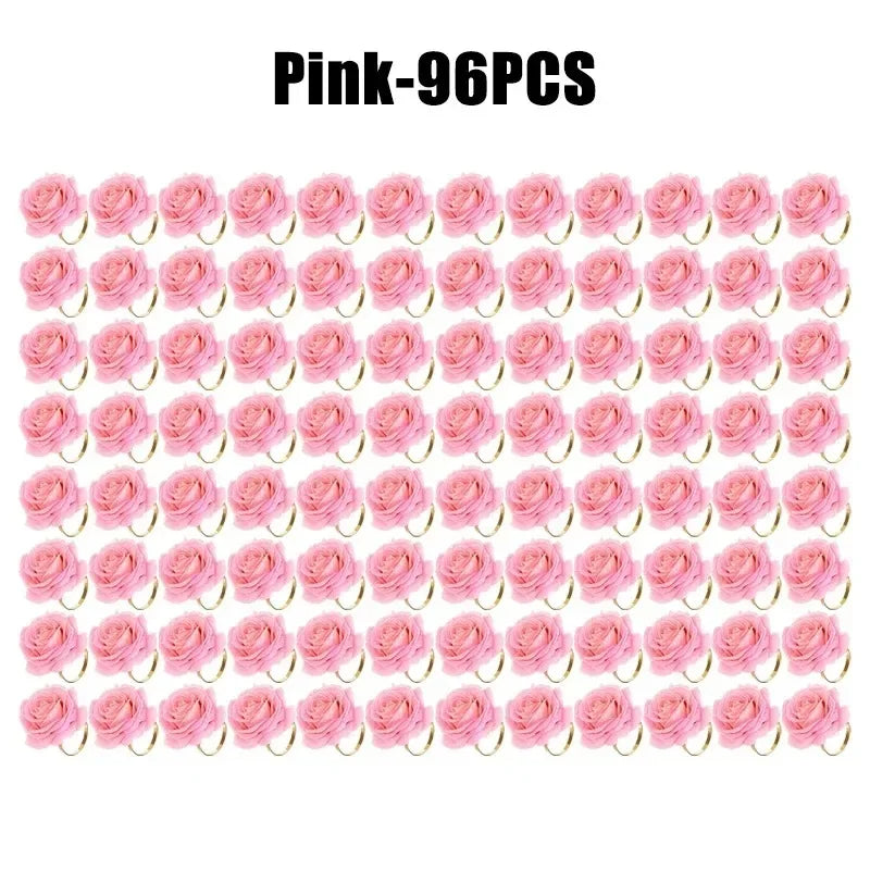 96pcs Pink Rose Napkin Rings Wedding Party Table Decor