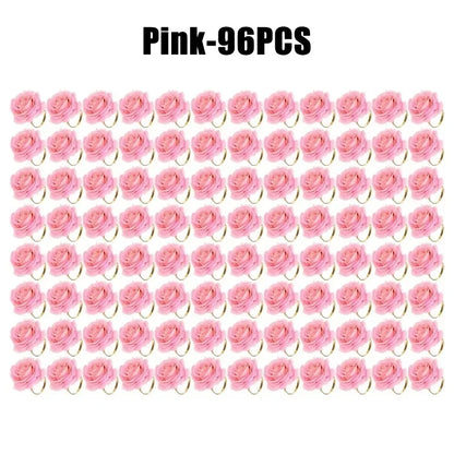 96pcs Pink Rose Napkin Rings Wedding Party Table Decor