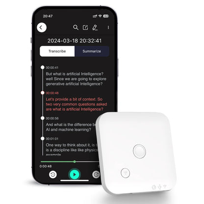 Portable AI Voice Recorder with Speech to Text 64GB White