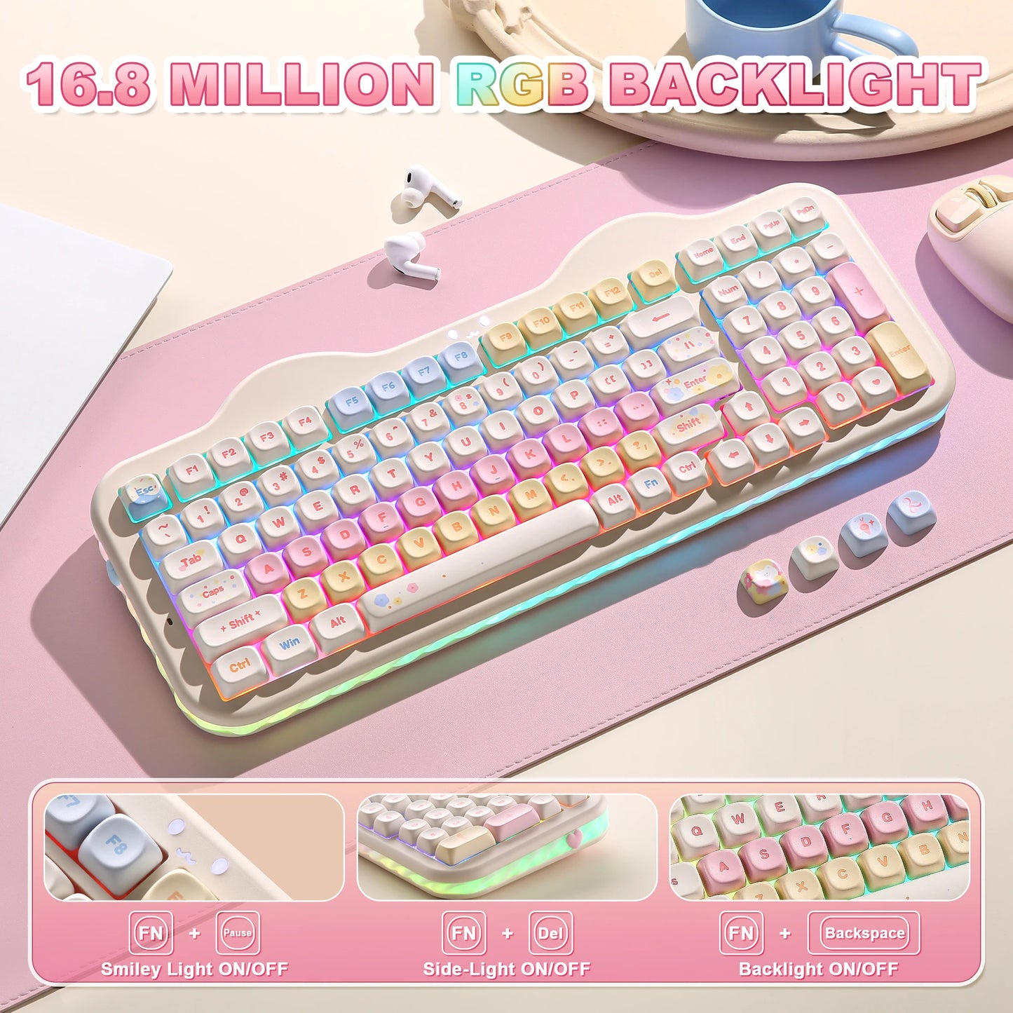 RGB Wireless Mechanical Keyboard 99-Key Candy Pink