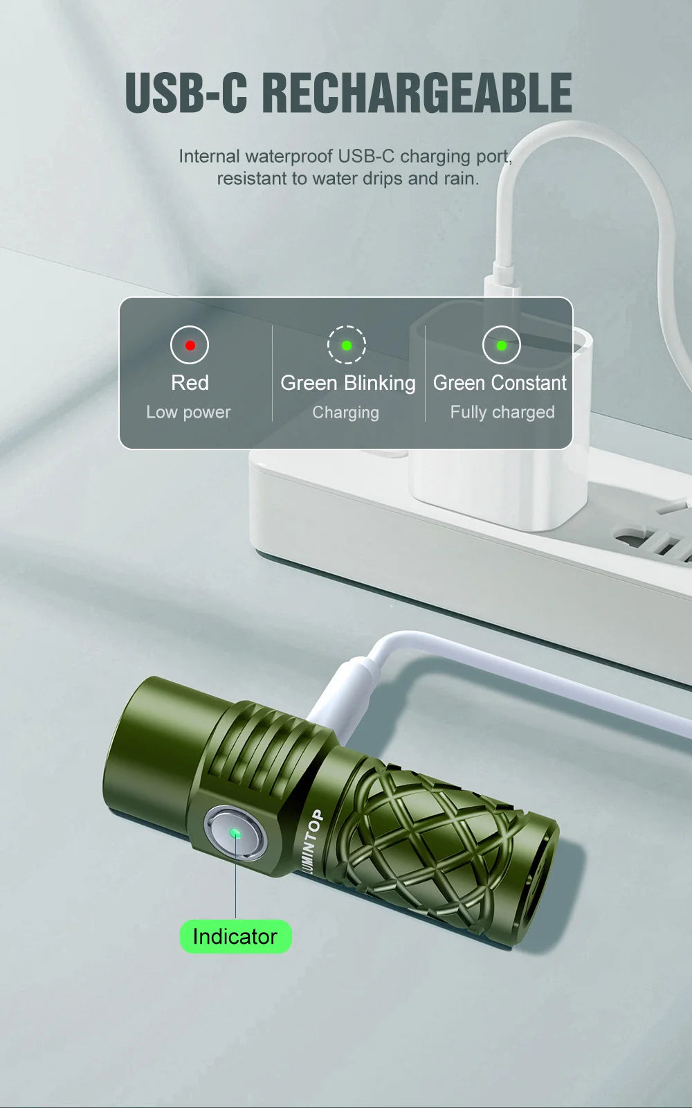 Compact Rechargeable Flashlight with Fast USB-C Charging