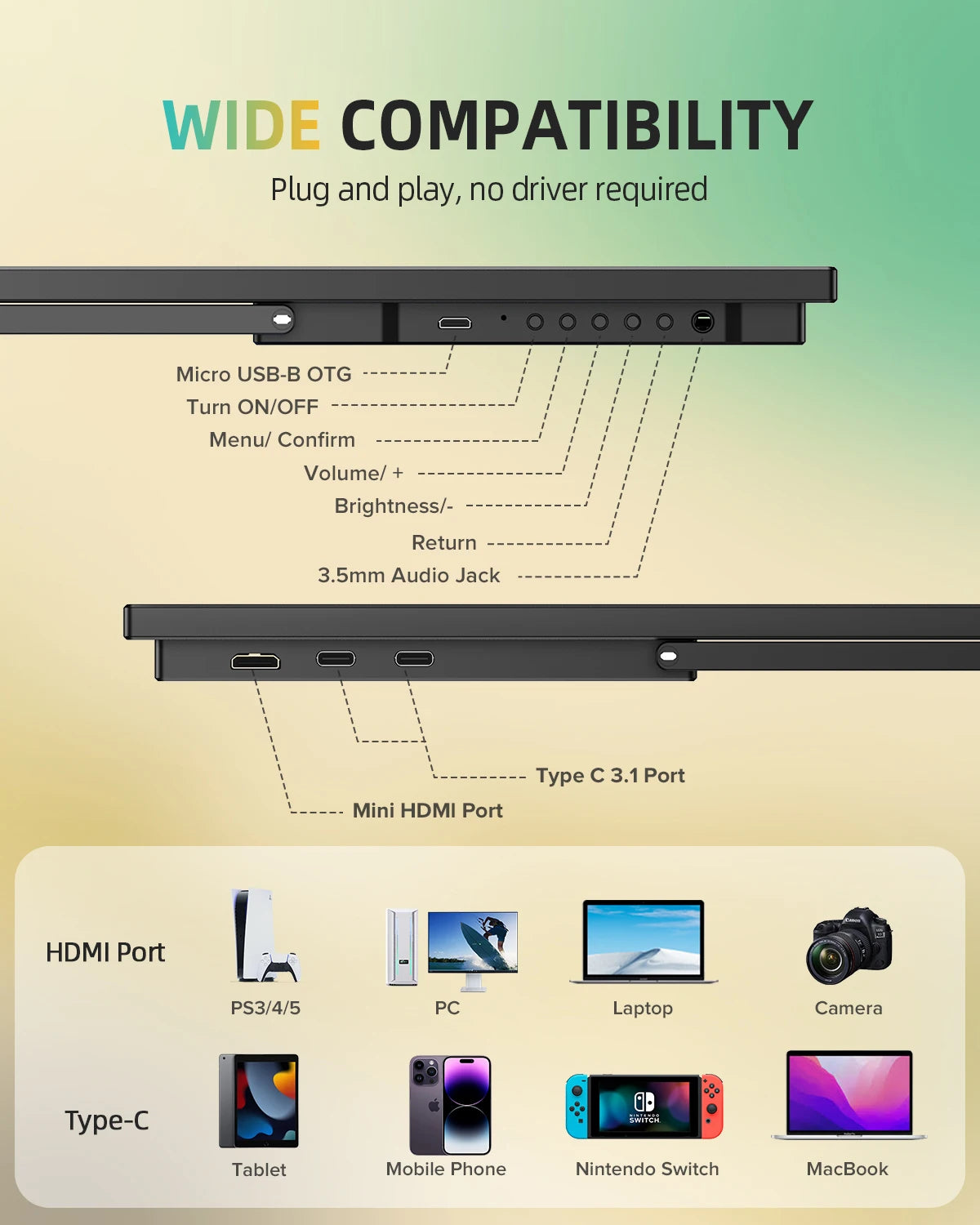 22” Portable Gaming Monitor 2560x1440 QHD LED Display