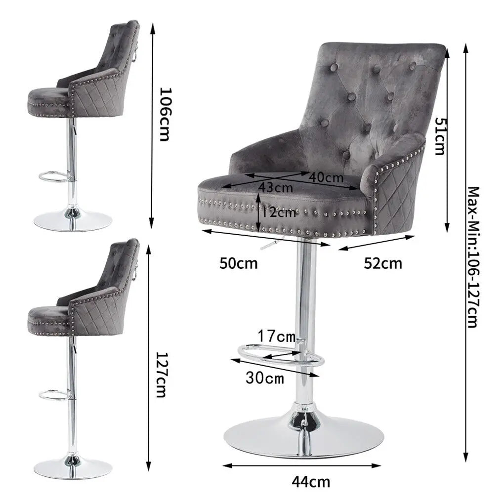 Luxury Velvet Swivel Bar Stool with Lion Knocker