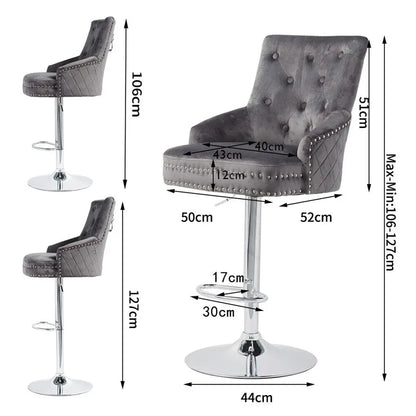 Luxury Velvet Swivel Bar Stool with Lion Knocker
