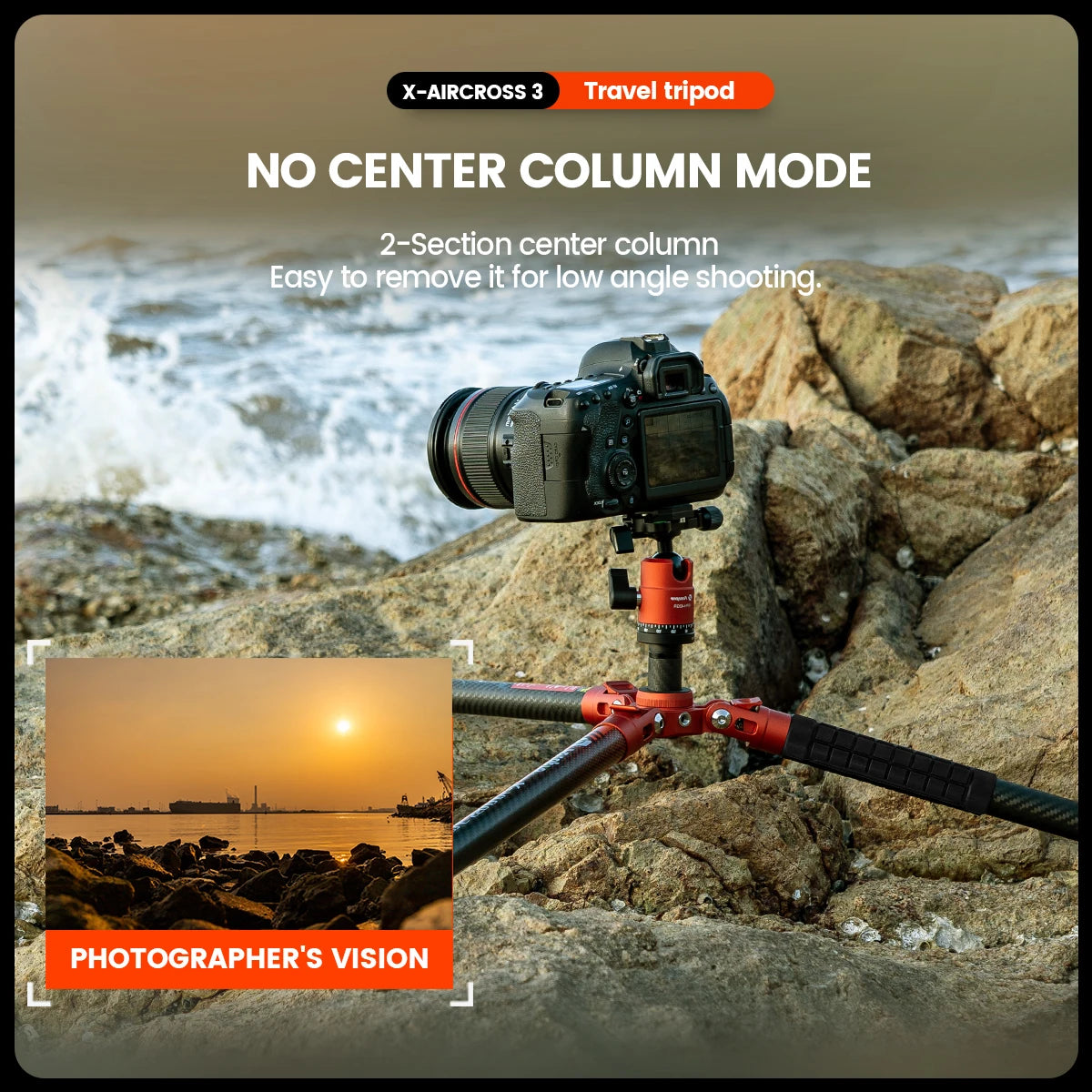 Portable Carbon Fiber Tripod for DSLR and Mirrorless Cameras Orange