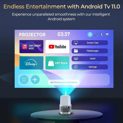 Portable 4K Projector Native 1080P 600 ANSI Android Auto Focus