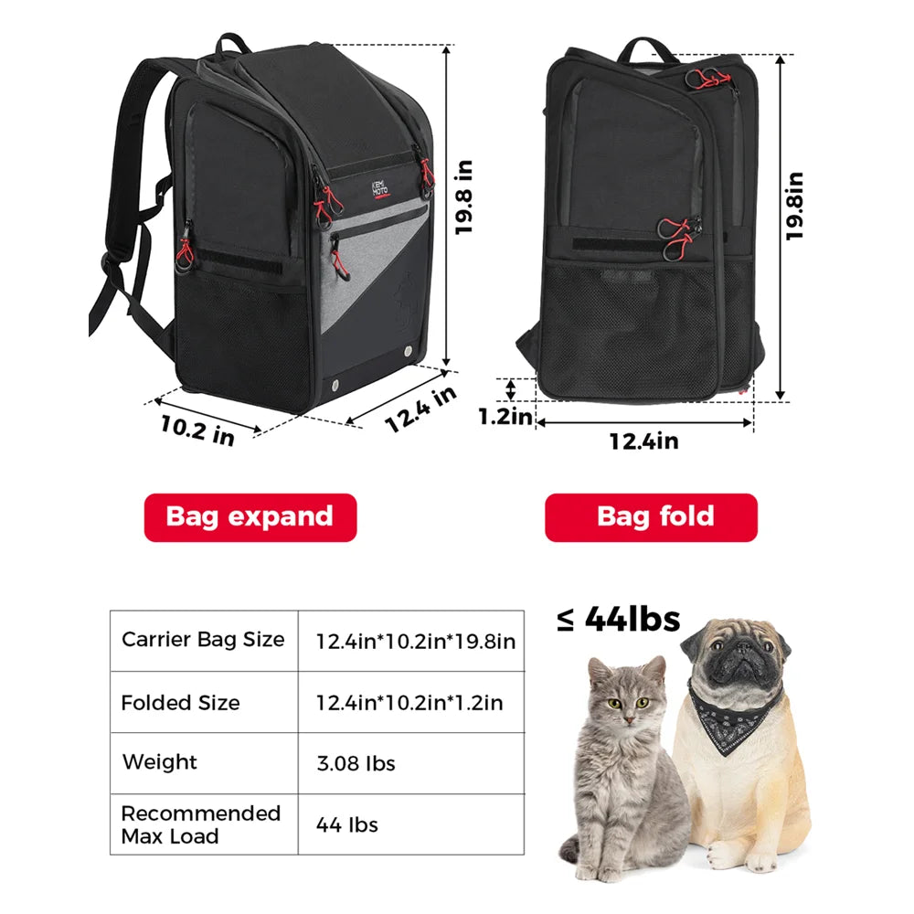 Portable Motorcycle Pet Carrier Backpack 44L for Dogs and Cats