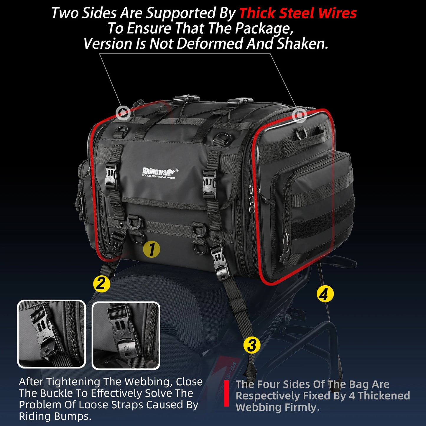 Waterproof Motorcycle Rear Seat Bag Expandable 19L to 45L