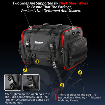 Waterproof Motorcycle Rear Seat Bag Expandable 19L to 45L