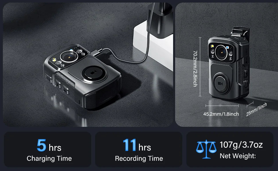 4K Body Camera with 256GB Storage and Night Vision