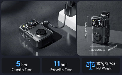 4K Body Camera with 256GB Storage and Night Vision