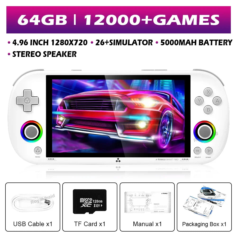 White Portable Retro Gaming Console with RGB Lighting