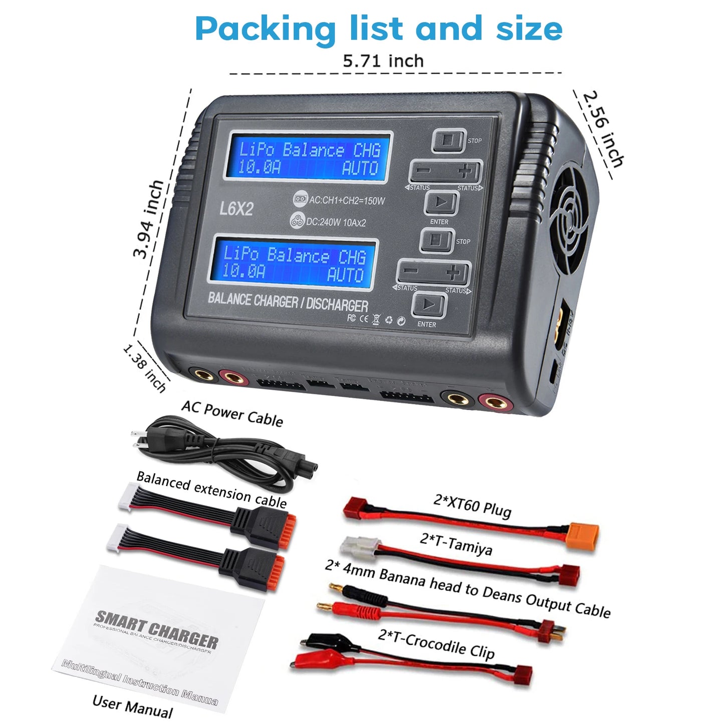 10A Lipo LiFe LiHV Battery Charger Dual Output