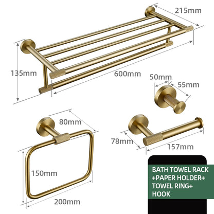 Gold Bathroom Accessories Set with Towel Bar and Hooks