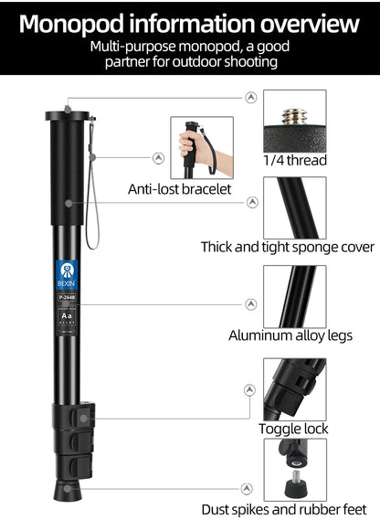 Professional Camera Monopod with Tilt Head and Quick Release Plate