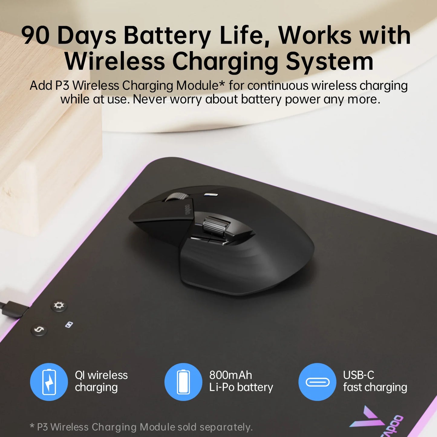 Light Gray Wireless Bluetooth Mouse 4000 DPI Ergonomic