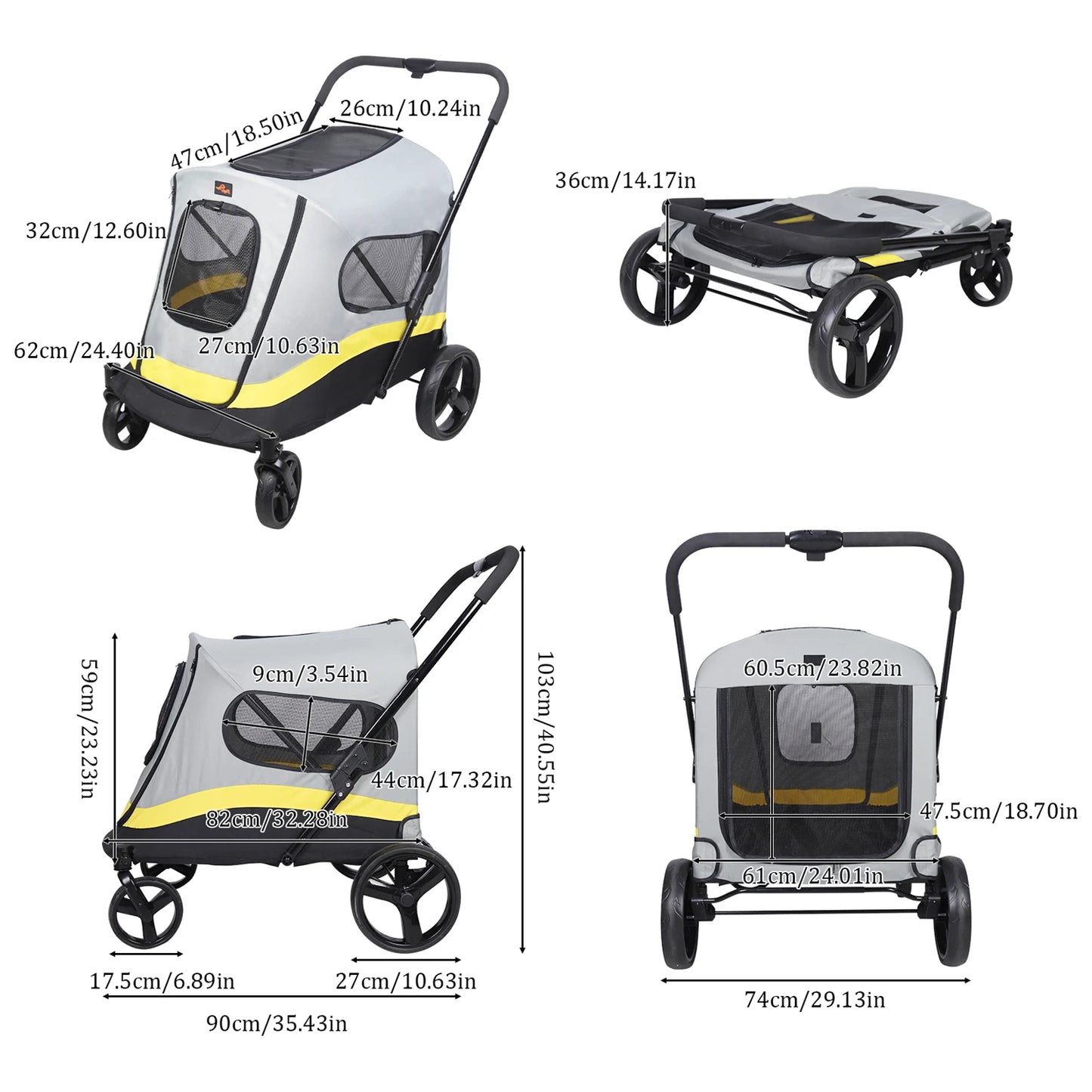 Foldable Animal Pushchair Trolley for Dogs and Cats