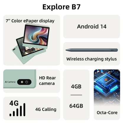 Smart 7 Inch E Ink eReader 64GB 4G Calling