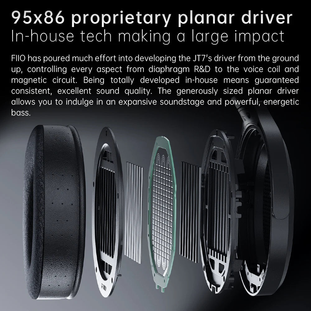 JT7 Black Over-Ear Planar Magnetic Audiophile Headphones