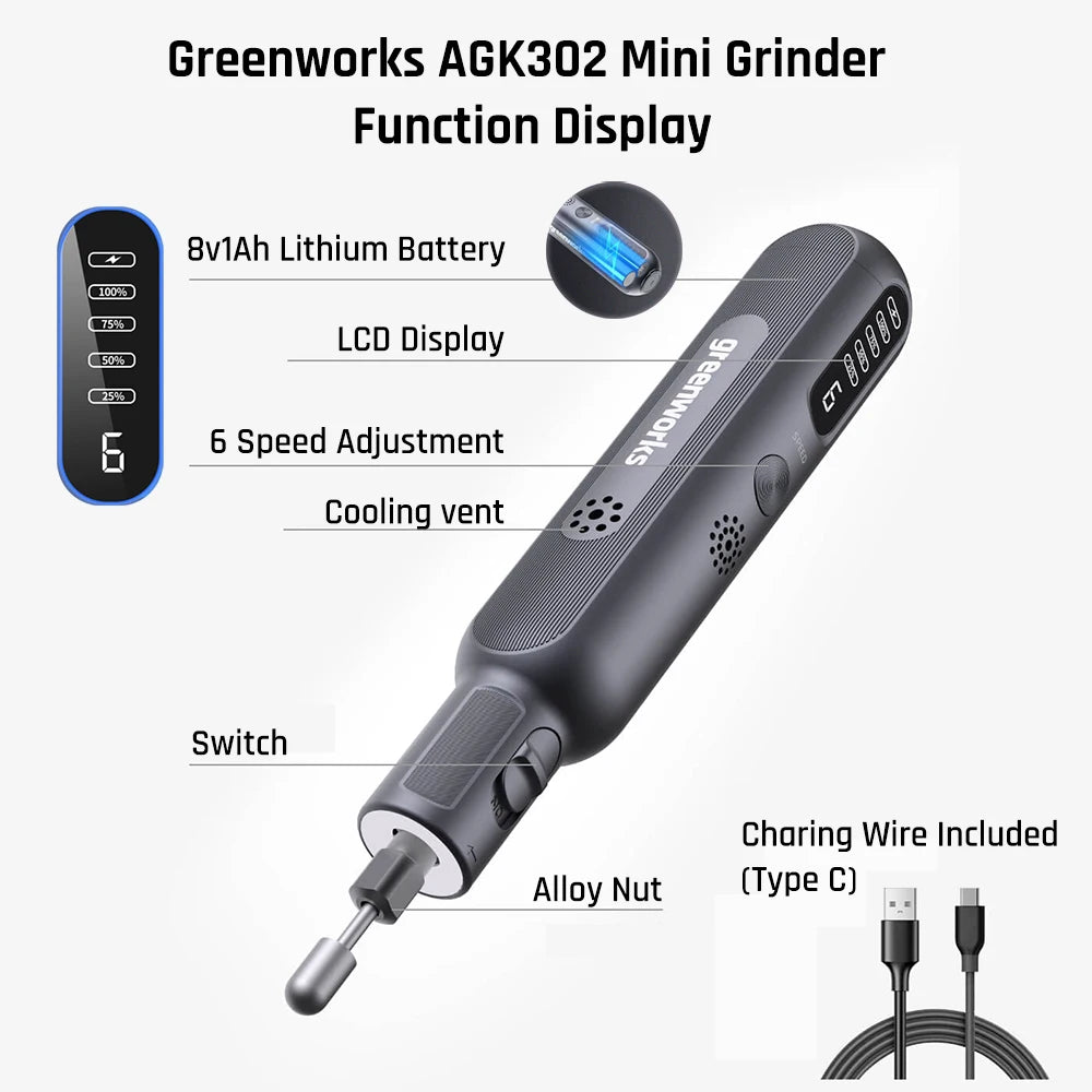 Cordless 80W Mini Grinder with 52 Accessories and USB Charging