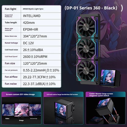 360mm Black Water Cooler with 4" Full-Screen Panel
