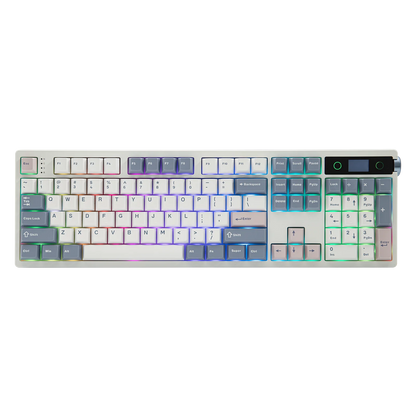 108-Key Hot-Swap Keyboard White Blue Pink with Screen & Knob