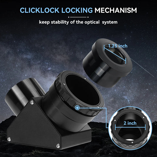 Precision 2" Clicklock Diagonal Mirror for Clear Telescope Viewing