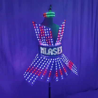 Shiny Laser Mirror Party Dress with LED Light Effects